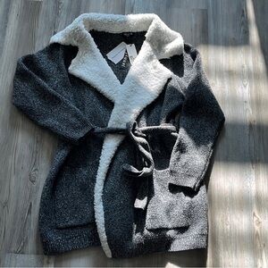 NWT Jennifer size small charcoal gray plush Sherpa trimmed sweater jacket